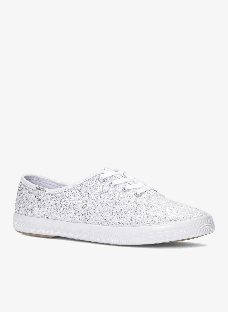 Keds white Keds Women's Champion Lace Up Glitter Textile Casual Sneaker White for Women | Best Price UAE